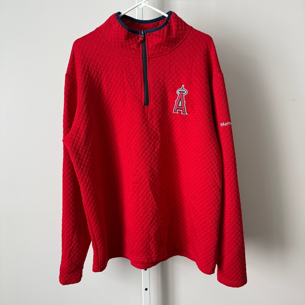 MLB L Red Quarter Zip Pullover Quilted LA Angels Baseball Sweatshirt Sporty